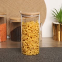 Porte Épices en Verre 900ML avec Couvercle en Bois