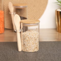 Porte Épices en Verre 250ML avec Couvercle en Bois et Cuillère