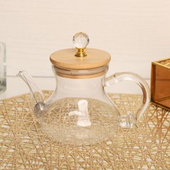 Théière en verre 350ML avec Couvercle en Bois