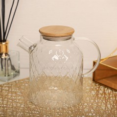 Théière en verre 1800ML avec Couvercle en Bois