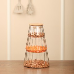 Série de 3 Boîtes en Verre avec Couvercle en Bois