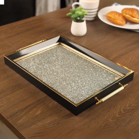 Plateau Rectangulaire en Bois avec Surface Plexiglass 44x31cm