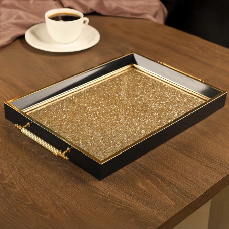 Plateau Rectangulaire en Bois avec Surface Plexiglass 44x31cm