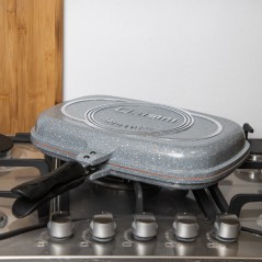 Poêle Double Grille en Granite 35 cm Gris