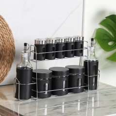 Set Portes Épices 10 Pièces en verre avec Support - Noir