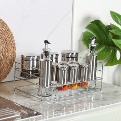 Set Portes Épices 11 Pièces en verre avec Support - Gris