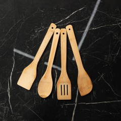 Set de 4 Ustensiles de Cuisine en Bois Naturel