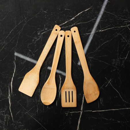 Set de 4 Ustensiles de Cuisine en Bois Naturel