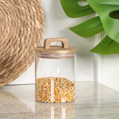 Porte Épices en Verre 640ML avec Couvercle en Bois