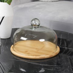 Cloche en Verre 28 cm avec Base en Bois