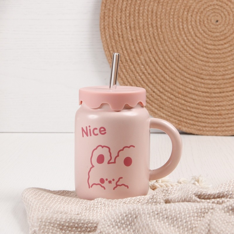 Tasse à café en céramique avec Paille 400ML - Rose