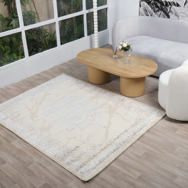 Tapis Salon en Soie 200x260 cm Gris - Hazal D1