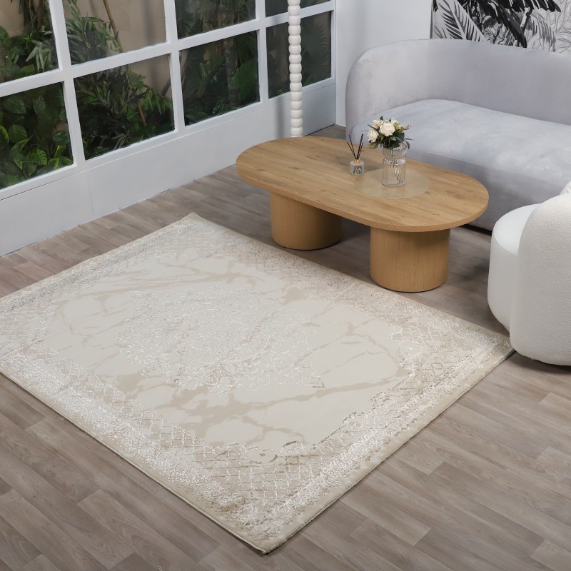 Tapis Salon en Soie 240x350 cm Greige - Hazal D1