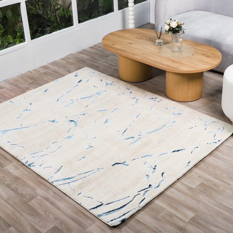 Tapis Salon en Soie 200x260 cm Bleu - Hazal D4