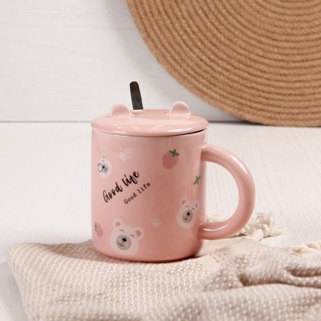 Tasse à café en céramique avec cuillère 300ML - Rose