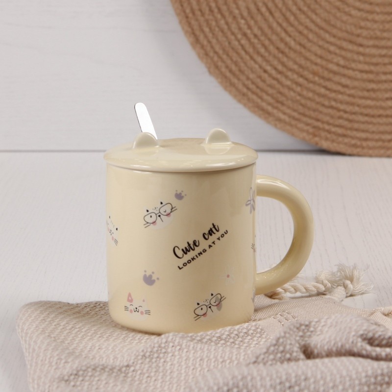 Tasse à café en céramique avec cuillère 300ML - Jaune