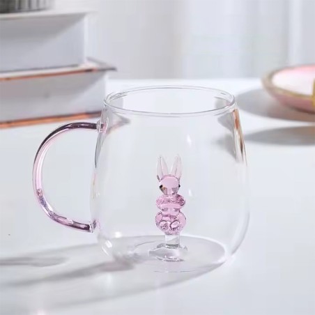 Mug en Verre avec Motif Lapin Rose 400ML