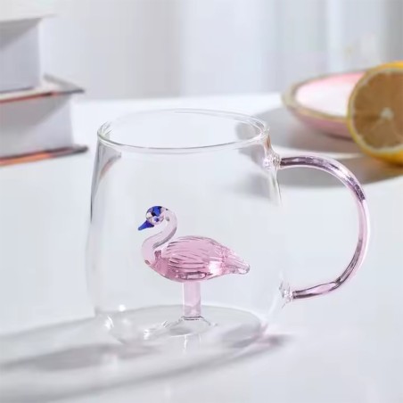 Mug en Verre avec Motif Flamant Rose 400ML