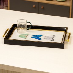 Plateau Rectangulaire en Bois avec Surface Plexiglass 44x31cm