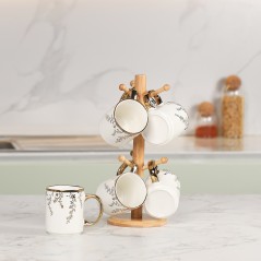 Lot de 6 Mugs avec Support en Bois