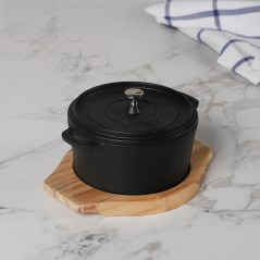 Mini Cocotte en Fonte Émaillée 15 cm avec Support en Bois