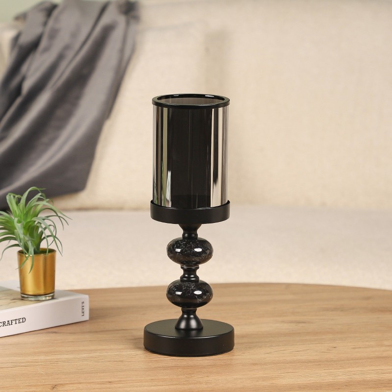 Porte-Bougie Élégant en Métal Doré et Verre 32 cm Porte-Bougie Élégant en Métal Doré et Verre 32 cm