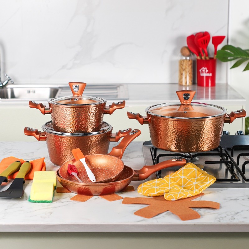 Batterie de cuisine 18 pièces granite Effet Cuivre