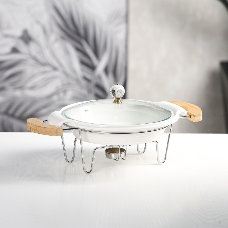 Chauffe-Plat en Céramique avec Support en Métal Doré