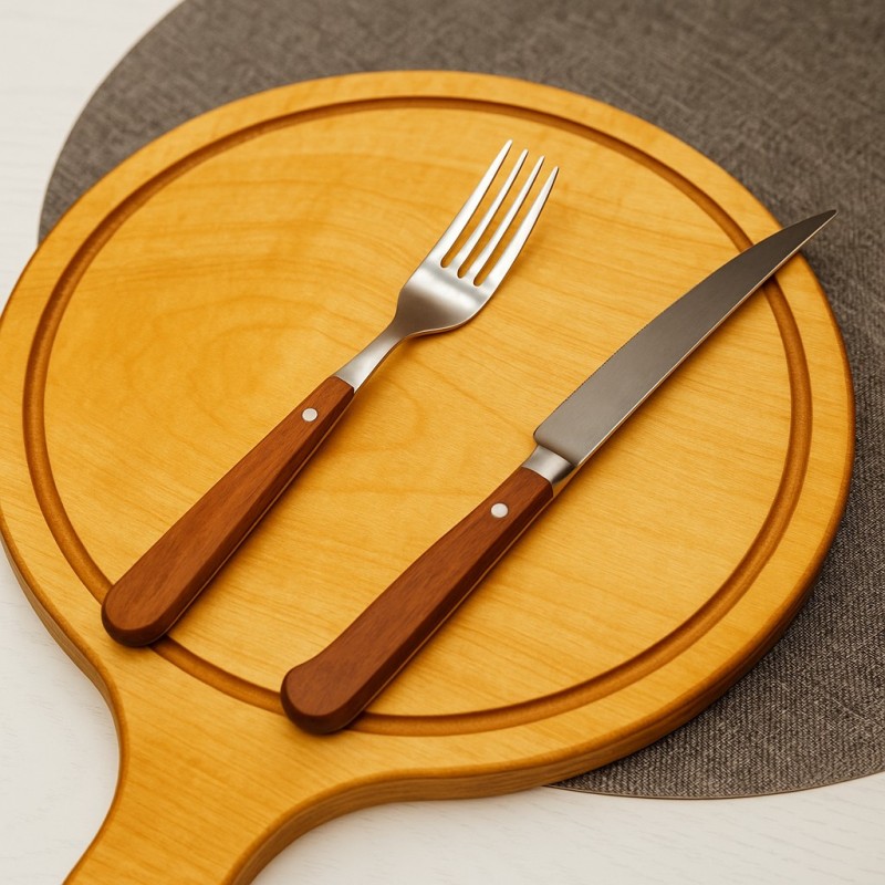 Ensemble Couteau et Fourchette à Manche en Bois Ensemble Couteau et Fourchette à Manche en Bois