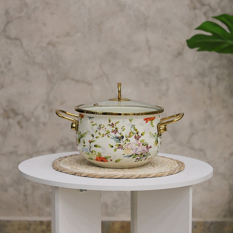 Faitout en Émail 20 cm avec Couvercle en Verre Faitout en Émail 20 cm avec Couvercle en Verre