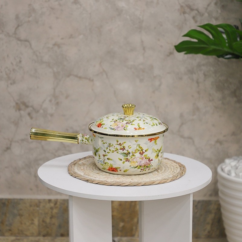 Casserole en Émail 20 cm Avec Manche Doré