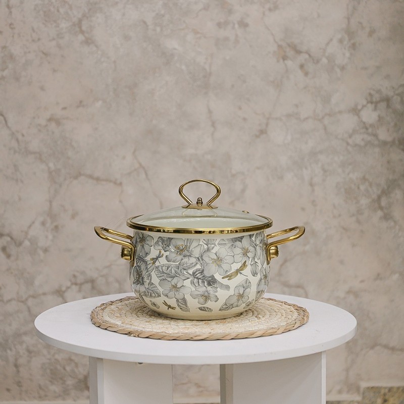 3 Marmites En Émail Gigogne – Style Rétro à Motif Floral – Faitout Avec Couvercle, Résistante à La Chaleur – Pour Soupe, Ramen, Mijotage