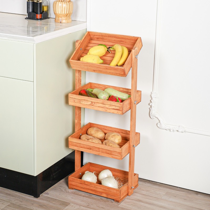 Étagère de Rangement en Bois 4 Niveaux Inclinés