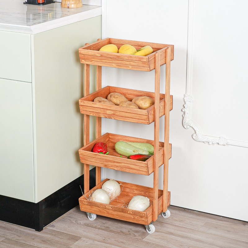 Étagère de Rangement en Bois 4 Niveaux avec Roues