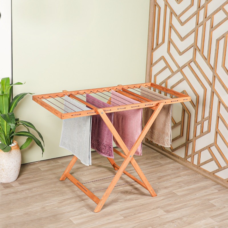 Séchoir à Linge Pliable en Bois Naturel