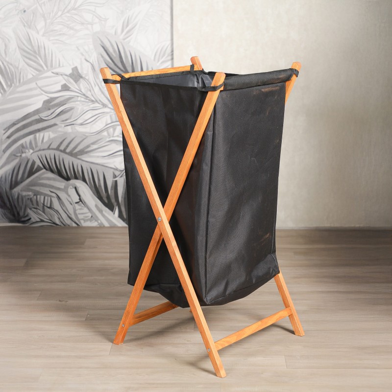 Panier à Linge Pliable en Bois - Noir