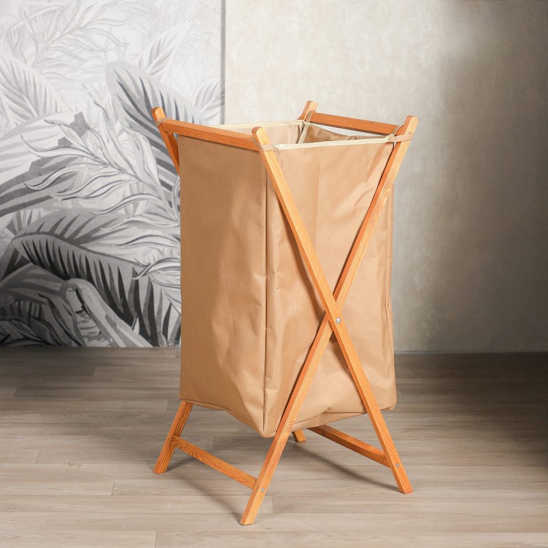 Panier à Linge Pliable en Bois - Beige