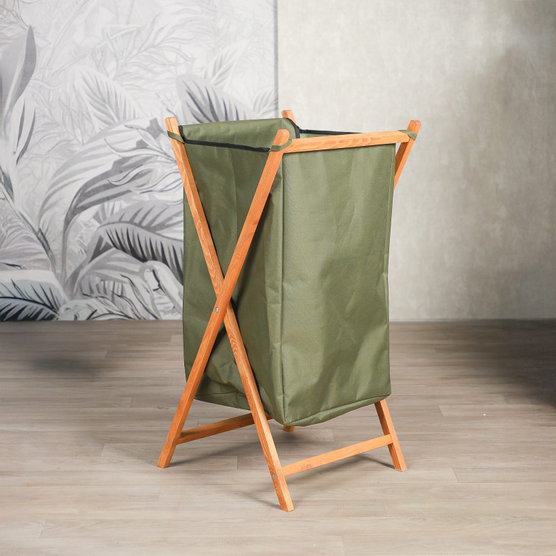 Panier à Linge Pliable en Bois - Vert