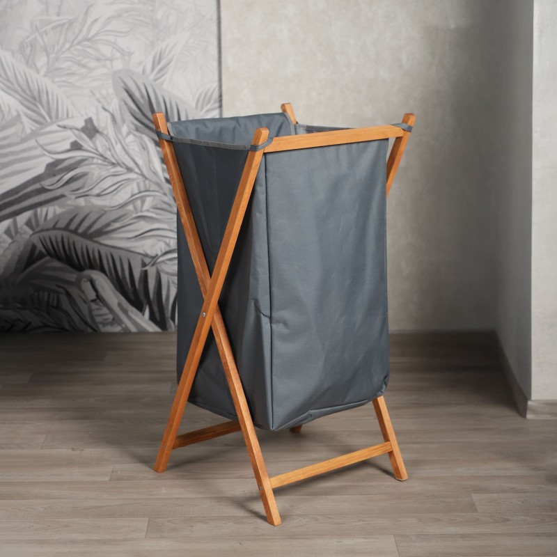 Panier à Linge Pliable en Bois - Gris