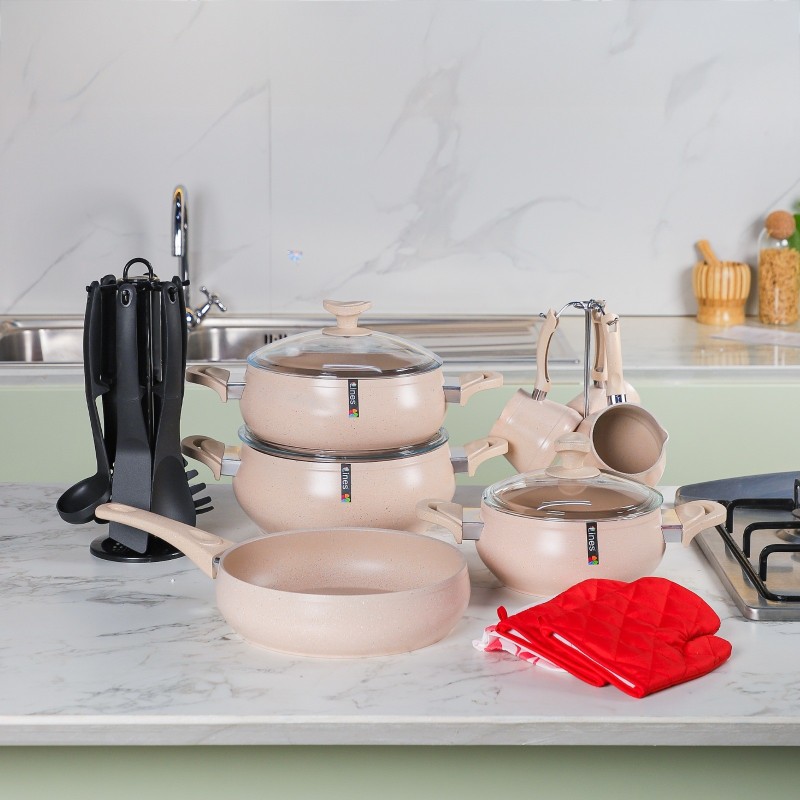 Batterie de cuisine 21 pièces granite Beige - Lines Batterie de cuisine 21 pièces granite Beige - Lines