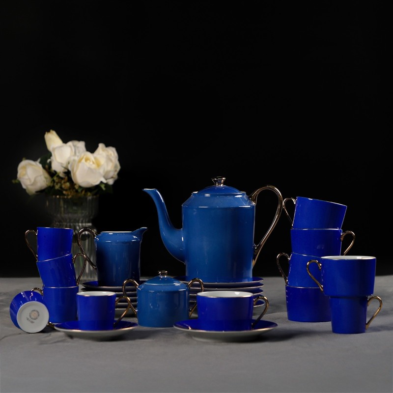 Service à Café 29 Pièces en Porcelaine Bleu Foncé
