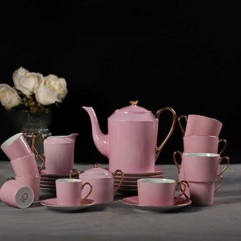 Service à Café 29 Pièces en Porcelaine Rose