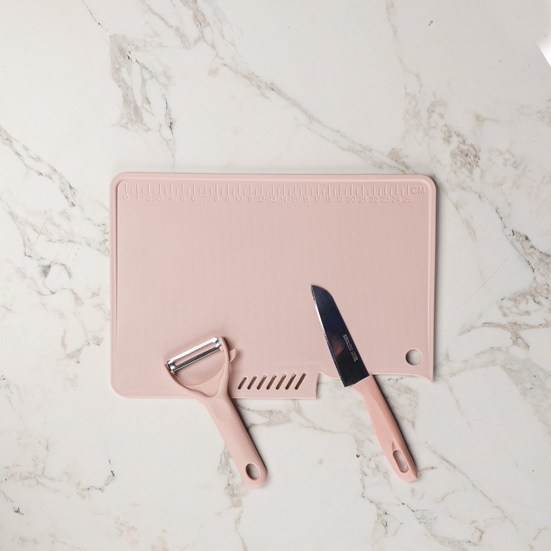 Set de Découpe 3en1 : Planche, Éplucheur et Couteau-Rose