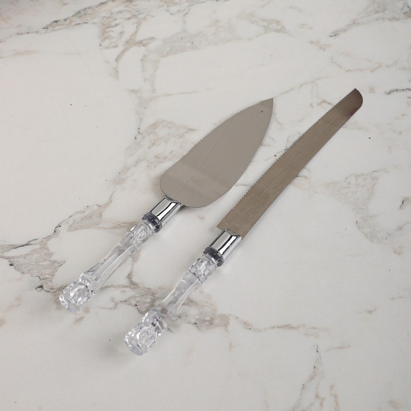 Set Couteau et Pelle à Gâteau avec Manche Transparent Set Couteau et Pelle à Gâteau avec Manche Transparent