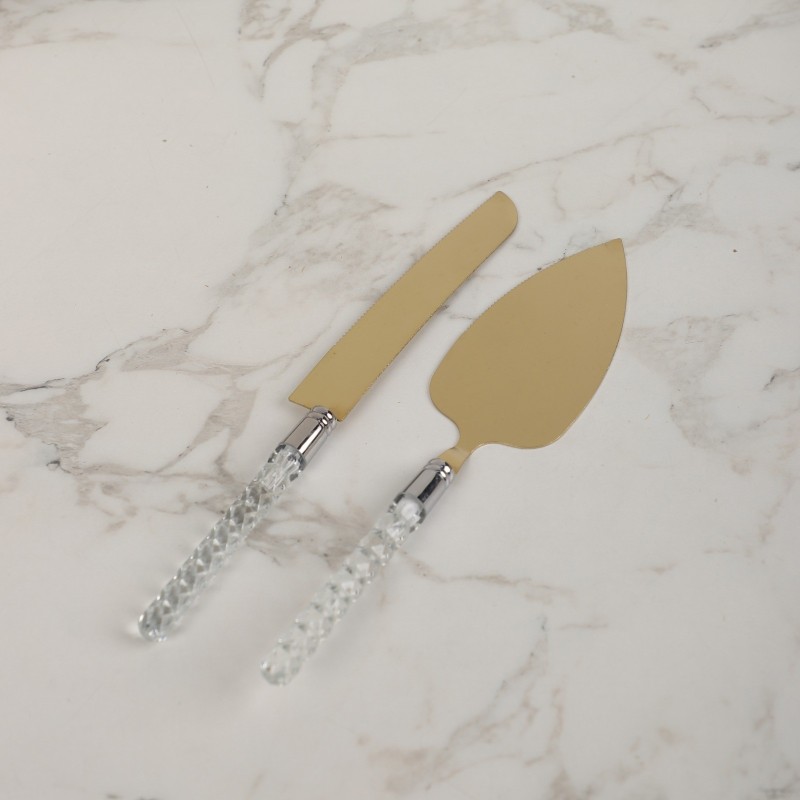 Set Couteau et Pelle à Gâteau avec Manche Doré Set Couteau et Pelle à Gâteau avec Manche Doré