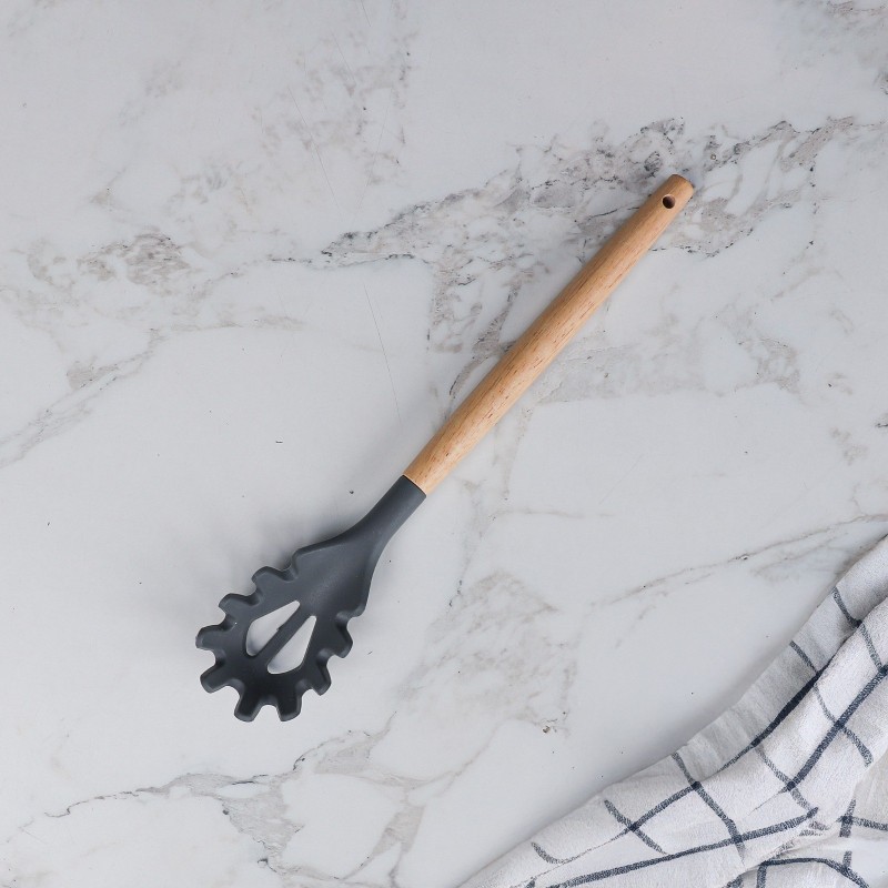 Cuillère à Spaghetti en Silicone avec Manche en Bois