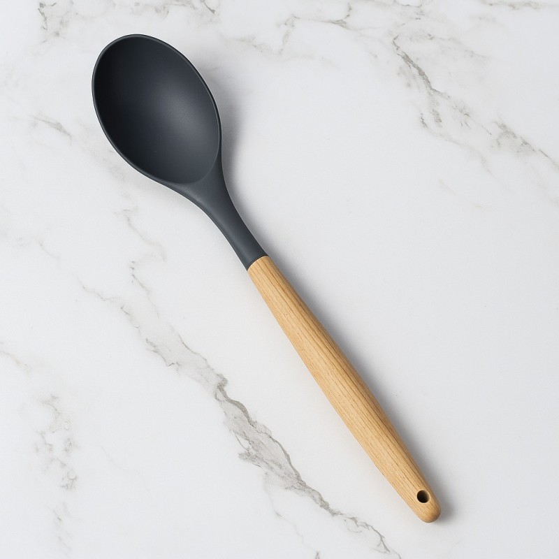 Cuillère de Service en Silicone avec Manche en Bois