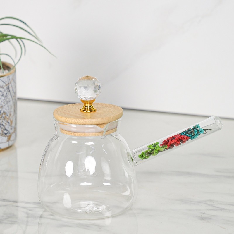 Zezwa en Verre 430ML avec Manche Fleuri & Couvercle Bambou