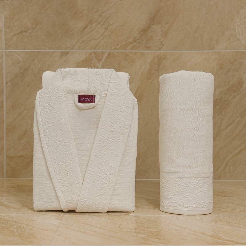Coffret Bain Peignoir et 2 Serviettes Blanc - Moya