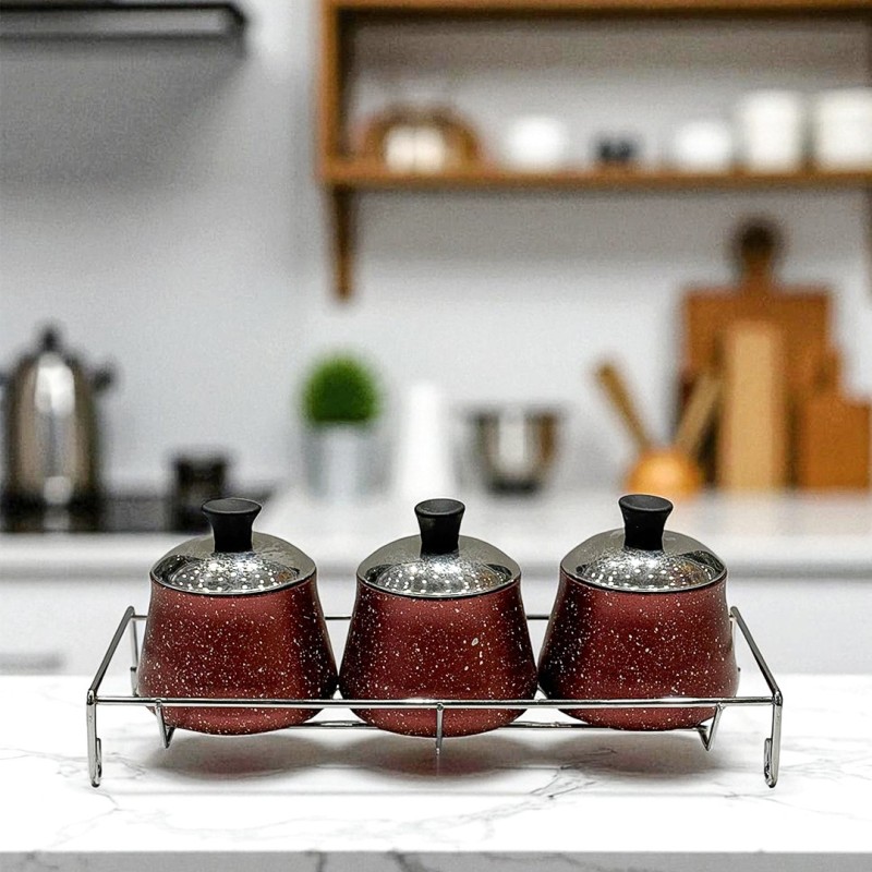 Set de 3 pots à épices en granite avec support